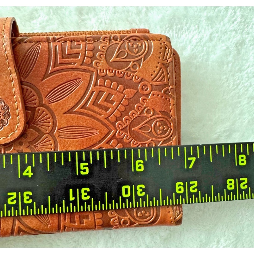 Hand Tooled Brown Leather Floral Wallet‎ Trifold Magnetic Closure - Picture 9 of 10